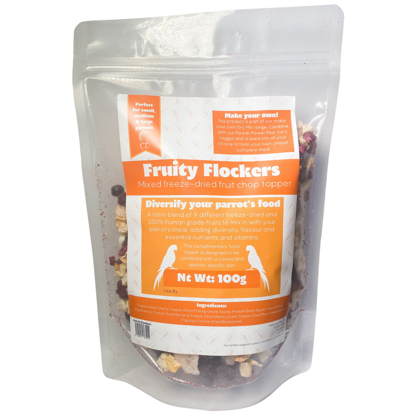 Fruity Flockers - Mixed freeze-dried fruit chop topper for parrots