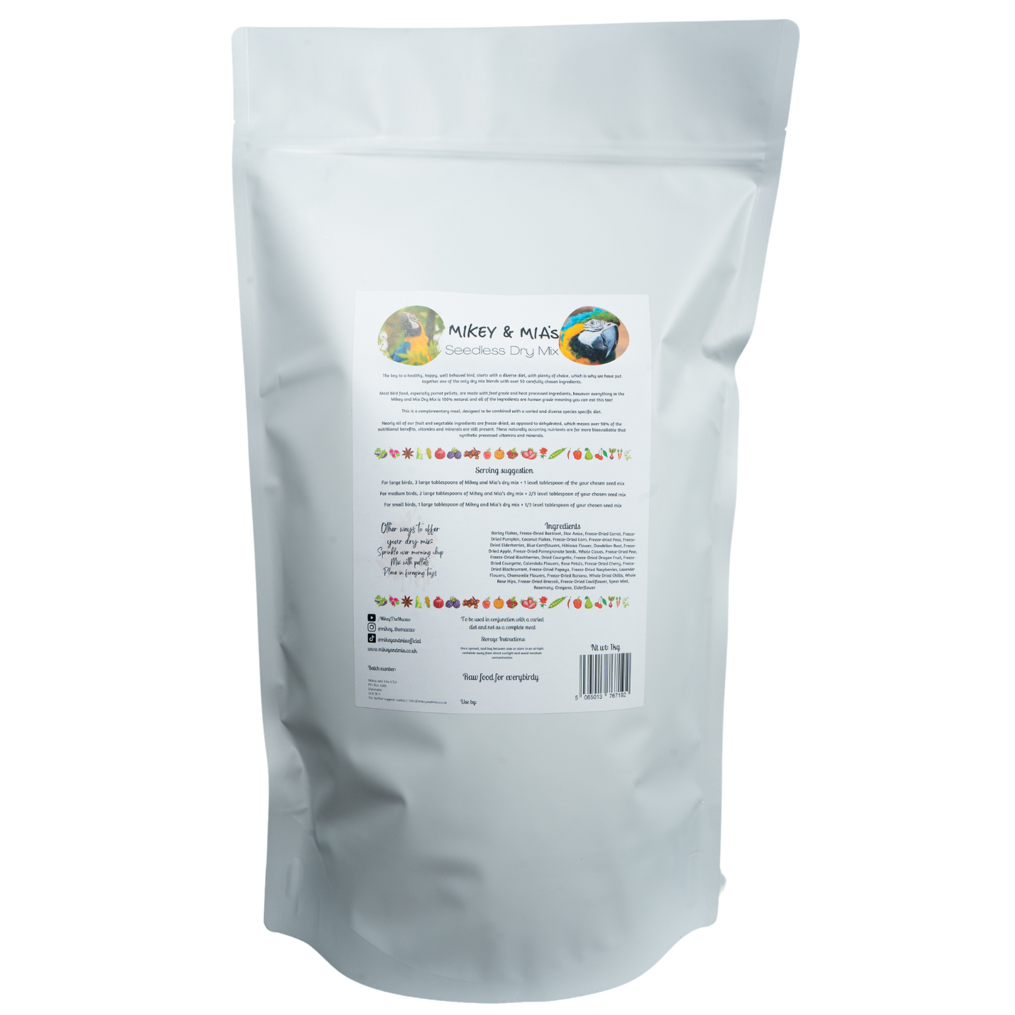 Mikey and Mia Seedless Dry Mix Healthy Parrot Food 1kg
