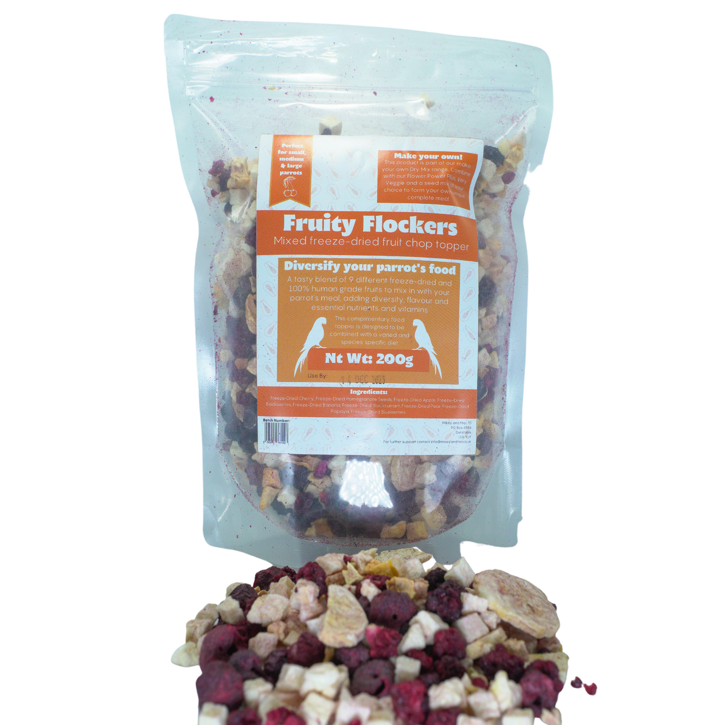 Fruity Flockers - Mixed freeze-dried fruit chop topper for parrots