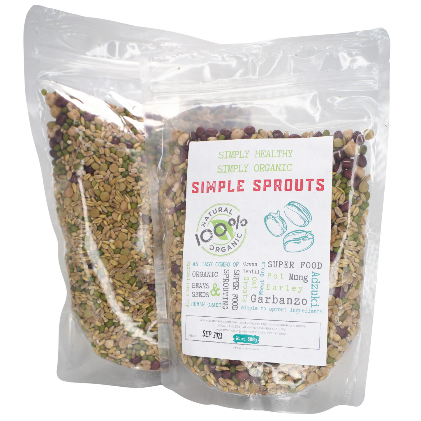 SALE ITEM Simple Sprouts - 100% Organic Sprouting Mix For All Sized Parrots 1kg