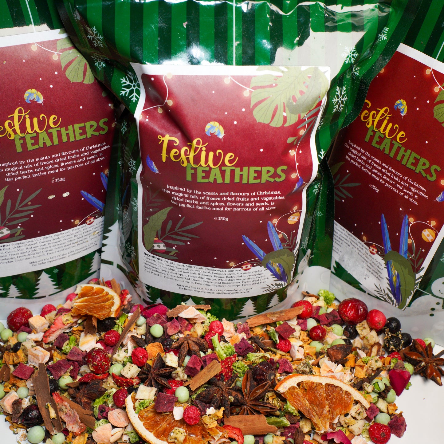 Festive Feathers - Limited edition Christmas inspired Dry Mix for parrots of all sizes